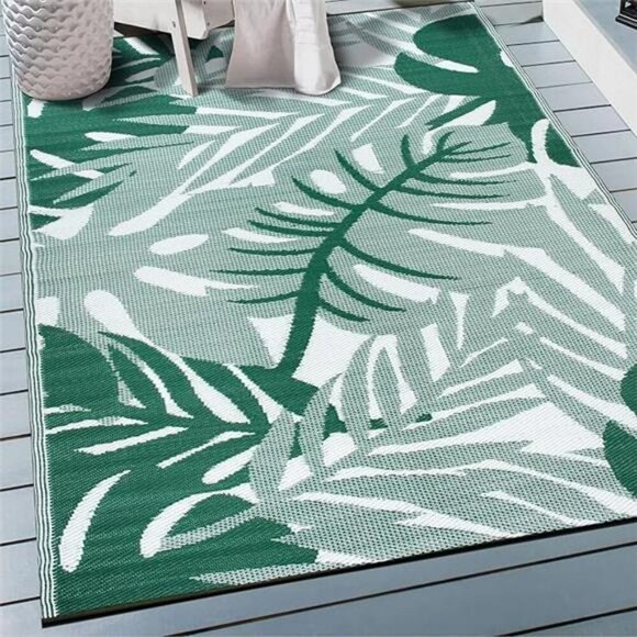 Tropical Leaf Outdoor Rug Waterproof Reversible Plastic Patio RV Camping Mat - Picture 8 of 8
